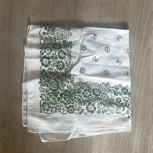 White Scarf with Green Floral Border